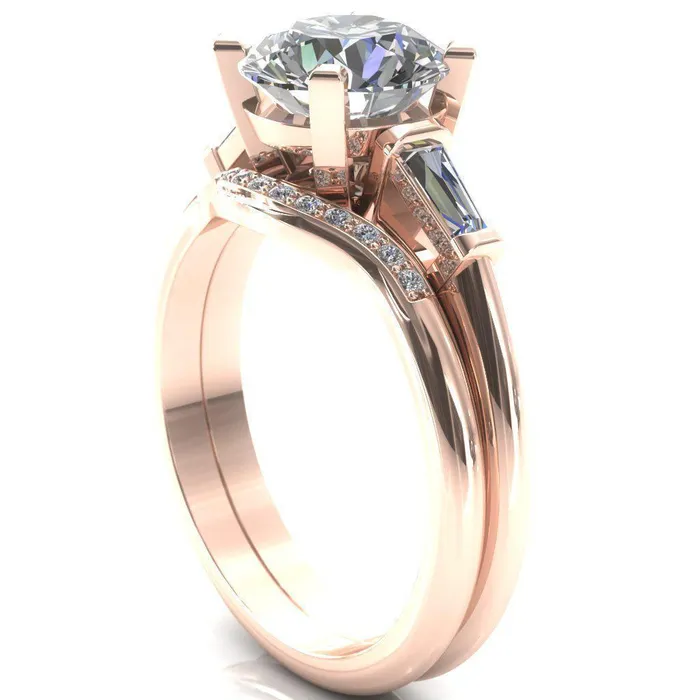 Fire Brilliance Rings Quinn Round Center Stone 4 Prong Single Baguette Diamond Side Ring