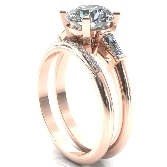 Fire Brilliance Rings Quinn Round Center Stone 4 Prong Single Baguette Diamond Side Ring