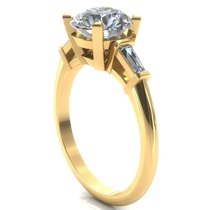 Fire Brilliance Rings Quinn Round Center Stone 4 Prong Single Baguette Diamond Side Ring