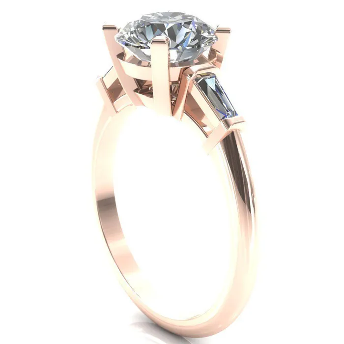 Fire Brilliance Rings Quinn Round Center Stone 4 Prong Single Baguette Diamond Side Ring