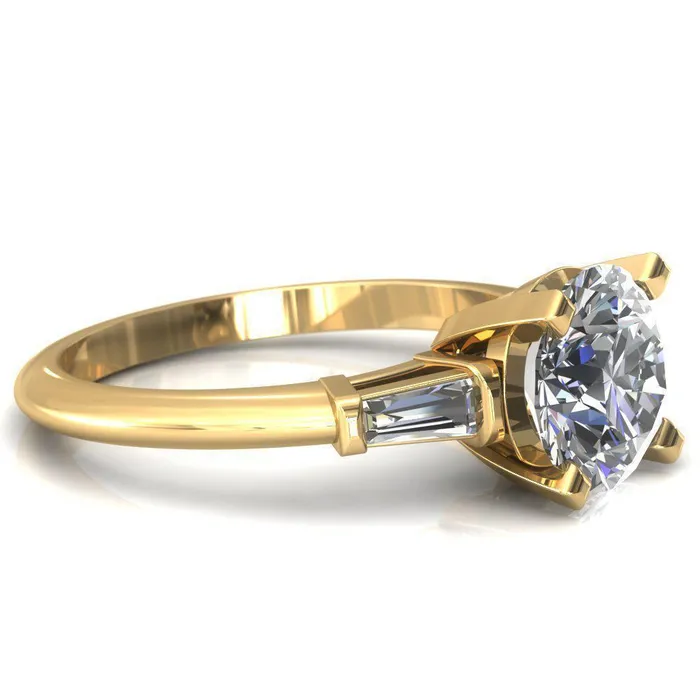 Fire Brilliance Rings Quinn Round Center Stone 4 Prong Single Baguette Diamond Side Ring