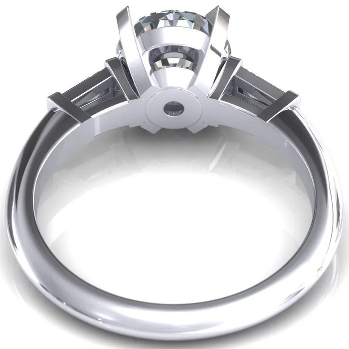 Fire Brilliance Rings Quinn Round Center Stone 4 Prong Single Baguette Diamond Side Ring
