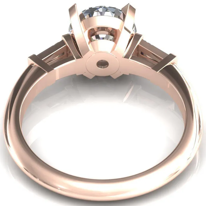 Fire Brilliance Rings Quinn Round Center Stone 4 Prong Single Baguette Diamond Side Ring