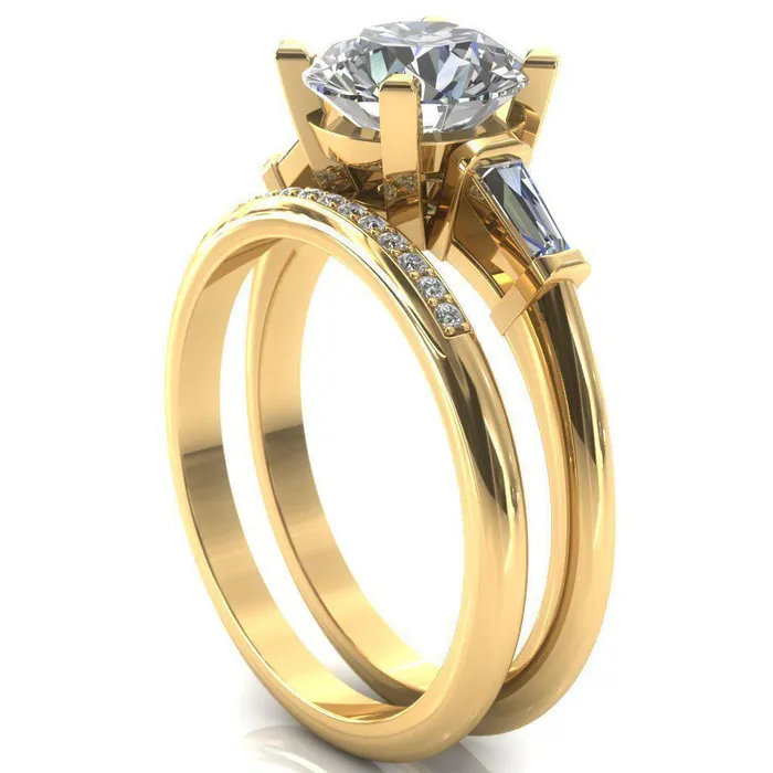 Fire Brilliance Rings Quinn Round Center Stone 4 Prong Single Baguette Diamond Side Ring