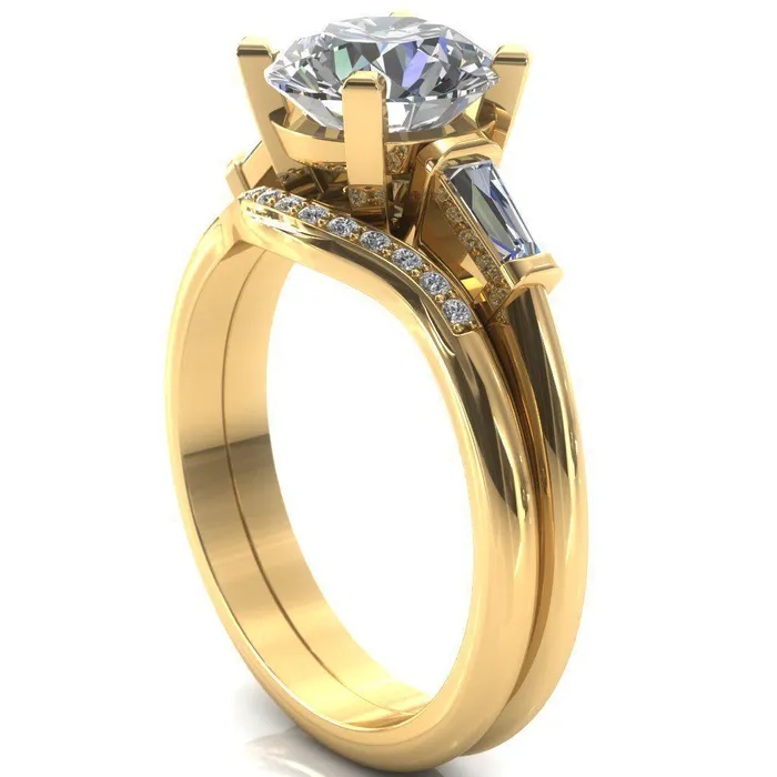 Fire Brilliance Rings Quinn Round Center Stone 4 Prong Single Baguette Diamond Side Ring