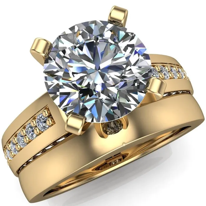 Fire Brilliance Rings Rosalee Round Center Stone Extravagant 4 Prong Head Diamond Micro Prong Band Ring Fire Brilliance Rings Rosalee Round Center Stone Extravagant 4 Prong Head Diamond Micro Prong Band Ring