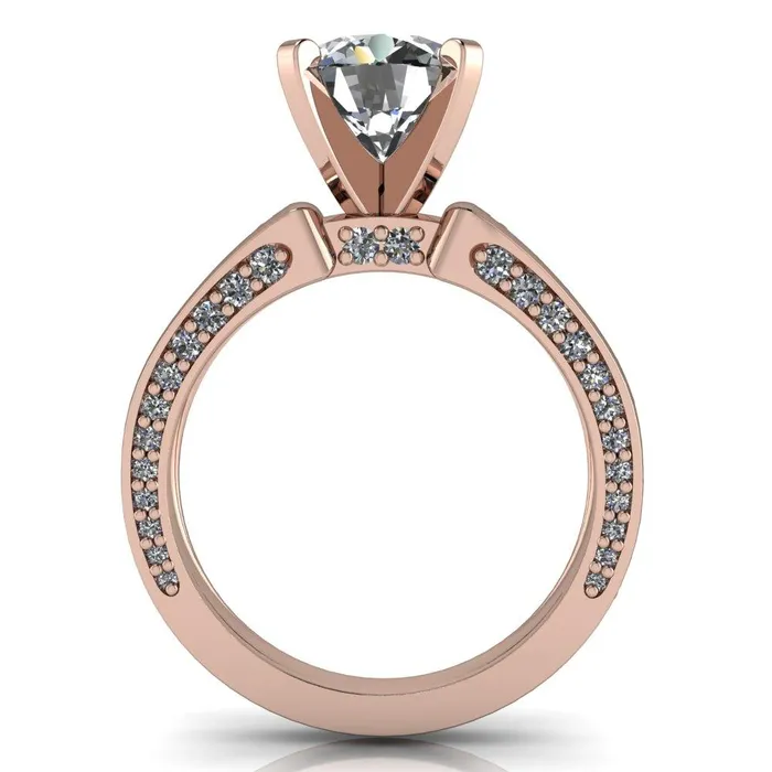 Fire Brilliance Rings Rosalee Round Center Stone Extravagant 4 Prong Head Diamond Micro Prong Band Ring