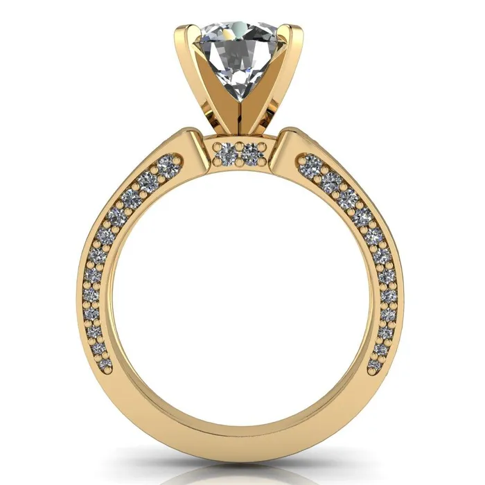 Fire Brilliance Rings Rosalee Round Center Stone Extravagant 4 Prong Head Diamond Micro Prong Band Ring