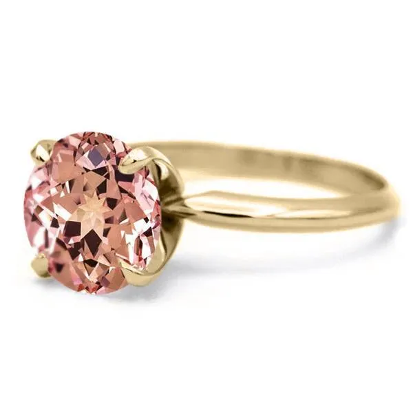 Fire Brilliance Rings Round Champagne Sapphire 14K or 18K Yellow Gold 4 Prongs Solitaire Ring