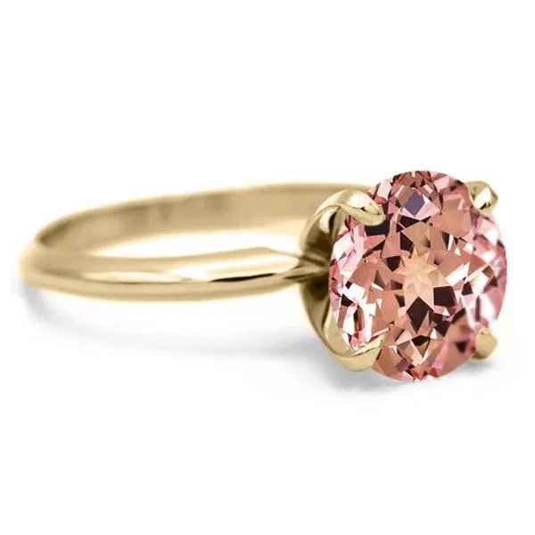 Fire Brilliance Rings Round Champagne Sapphire 14K or 18K Yellow Gold 4 Prongs Solitaire Ring