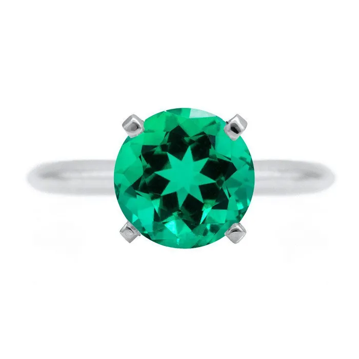 Fire Brilliance Rings Round Emerald Platinum 4 Prongs Solitaire Ring