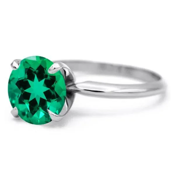 Fire Brilliance Rings Round Emerald Platinum 4 Prongs Solitaire Ring