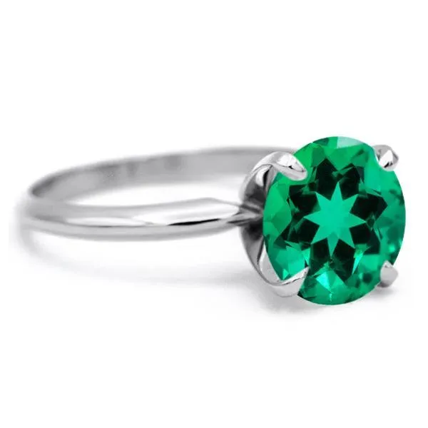 Fire Brilliance Rings Round Emerald Platinum 4 Prongs Solitaire Ring