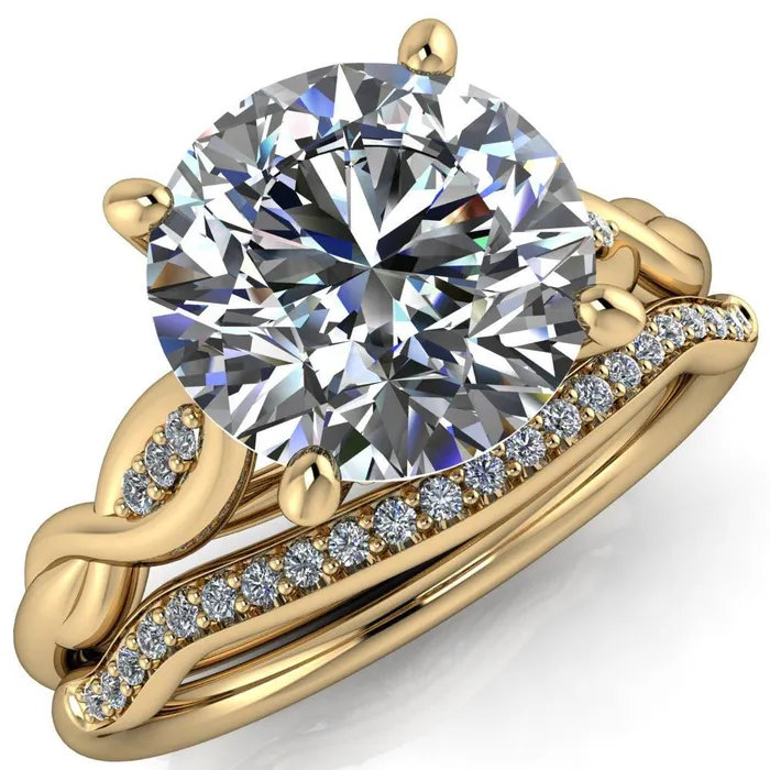 Fire Brilliance Rings Sabrina Round Center Stone Split Shank Diamond Accent Ring Fire Brilliance Rings Sabrina Round Center Stone Split Shank Diamond Accent Ring