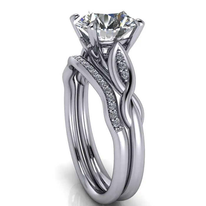 Fire Brilliance Rings Sabrina Round Center Stone Split Shank Diamond Accent Ring