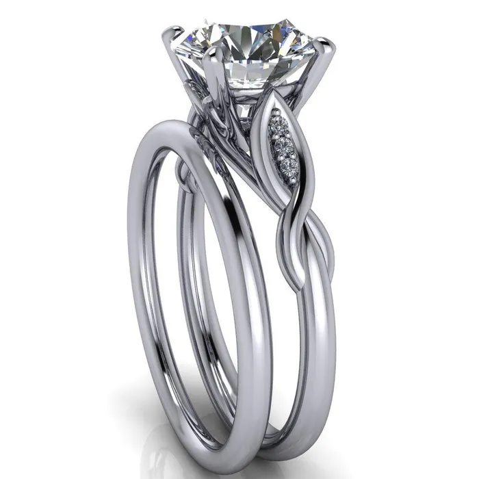 Fire Brilliance Rings Sabrina Round Center Stone Split Shank Diamond Accent Ring