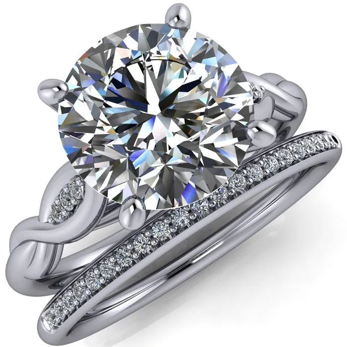 Fire Brilliance Rings Sabrina Round Center Stone Split Shank Diamond Accent Ring