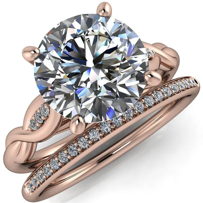 Fire Brilliance Rings Sabrina Round Center Stone Split Shank Diamond Accent Ring