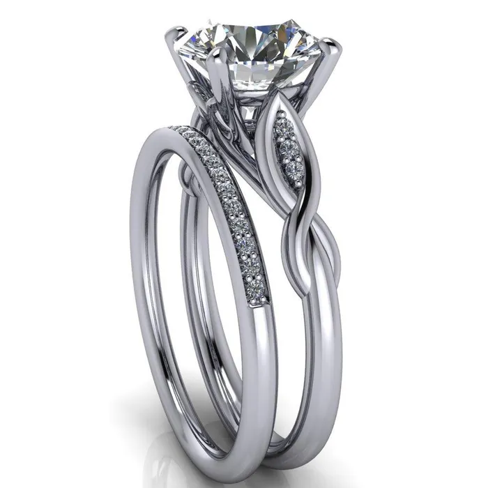 Fire Brilliance Rings Sabrina Round Center Stone Split Shank Diamond Accent Ring
