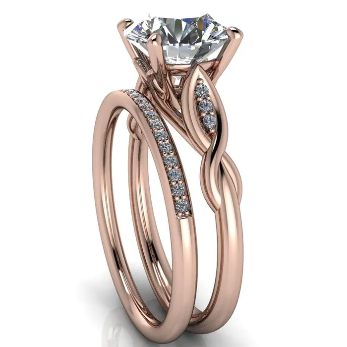 Fire Brilliance Rings Sabrina Round Center Stone Split Shank Diamond Accent Ring