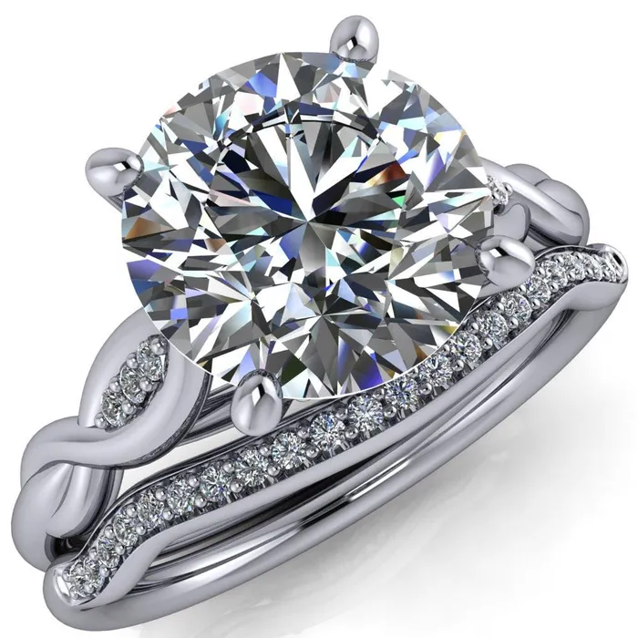 Fire Brilliance Rings Sabrina Round Center Stone Split Shank Diamond Accent Ring