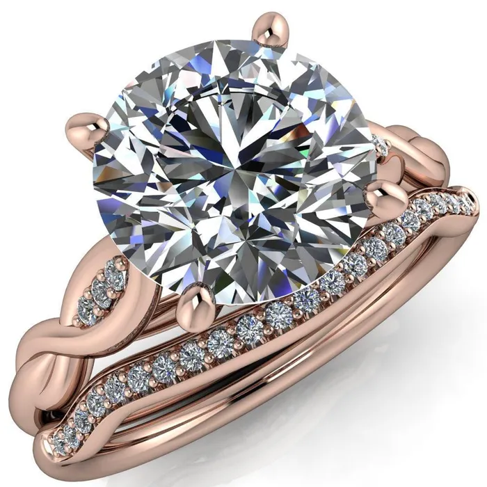 Fire Brilliance Rings Sabrina Round Center Stone Split Shank Diamond Accent Ring