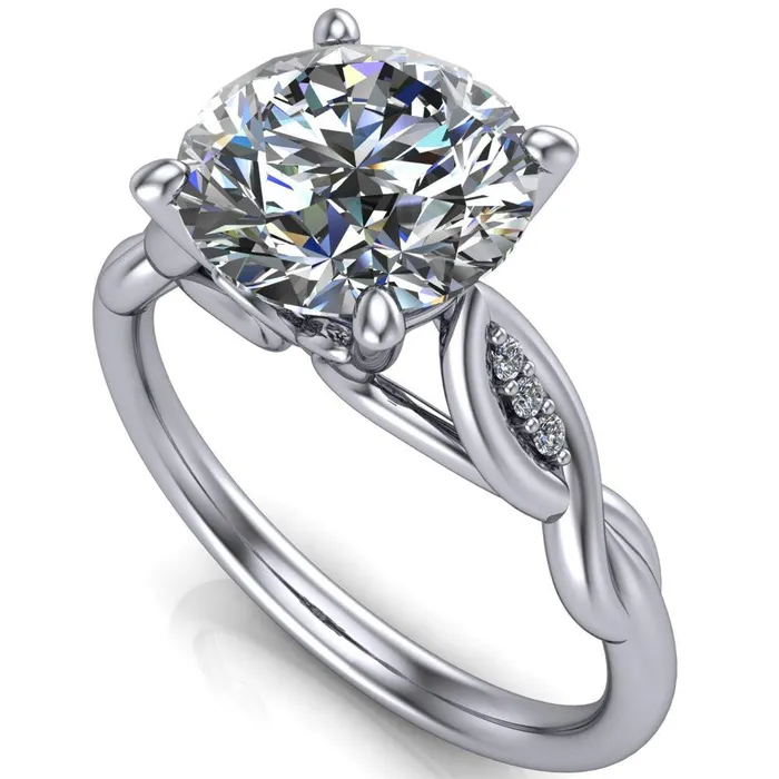 Fire Brilliance Rings Sabrina Round Center Stone Split Shank Diamond Accent Ring