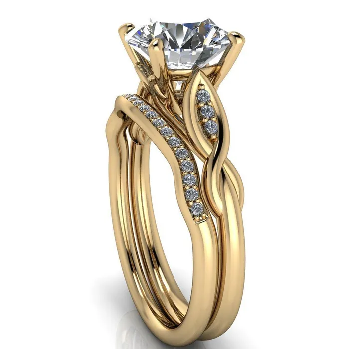 Fire Brilliance Rings Sabrina Round Center Stone Split Shank Diamond Accent Ring