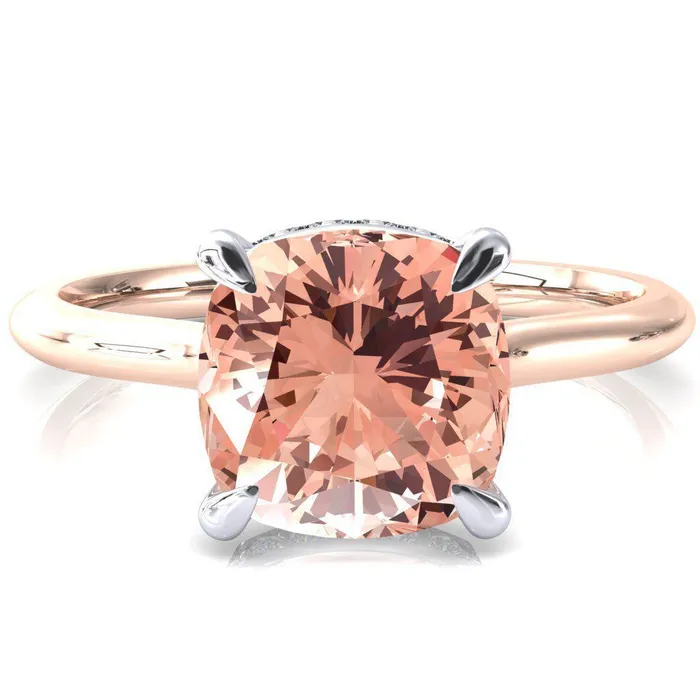 Fire Brilliance Rings Secret Cushion Champagne Sapphire 4 Prong Floating Halo Engagement Ring