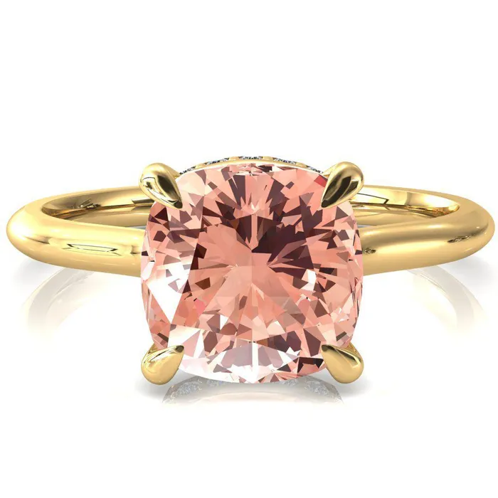 Fire Brilliance Rings Secret Cushion Champagne Sapphire 4 Prong Floating Halo Engagement Ring
