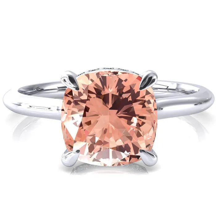 Fire Brilliance Rings Secret Cushion Champagne Sapphire 4 Prong Floating Halo Engagement Ring