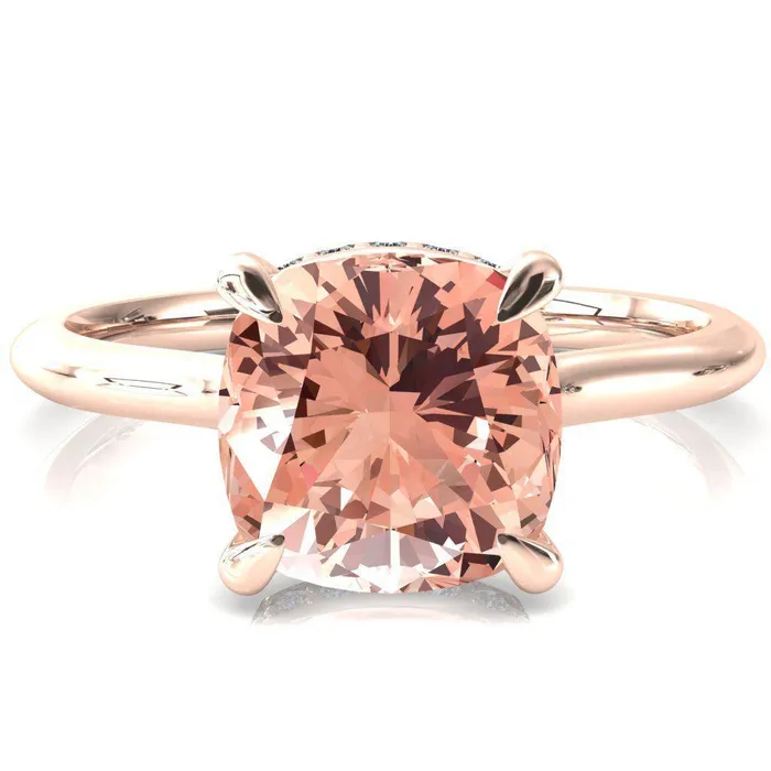 Fire Brilliance Rings Secret Cushion Champagne Sapphire 4 Prong Floating Halo Engagement Ring
