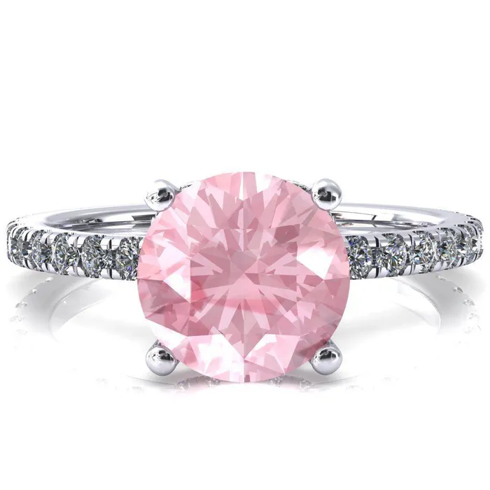 Fire Brilliance Rings Sicili Round Pink Sapphire 4 Prong 34 Micro Pave Diamond Engagement Ring Fire Brilliance Rings Sicili Round Pink Sapphire 4 Prong 34 Micro Pave Diamond Engagement Ring