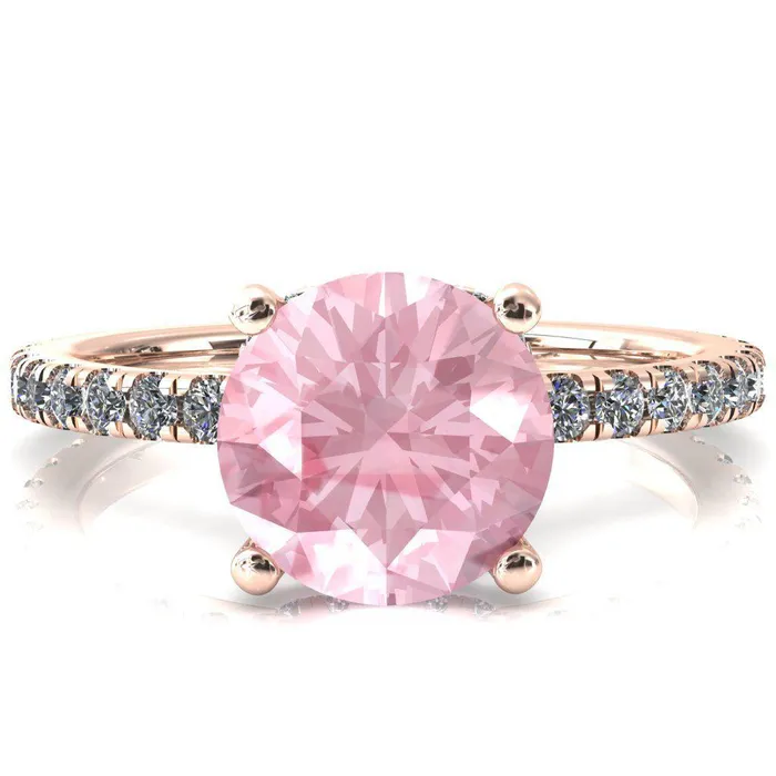 Fire Brilliance Rings Sicili Round Pink Sapphire 4 Prong 34 Micro Pave Diamond Engagement Ring