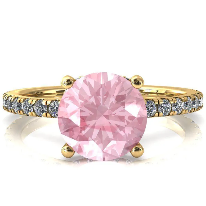 Fire Brilliance Rings Sicili Round Pink Sapphire 4 Prong 34 Micro Pave Diamond Engagement Ring