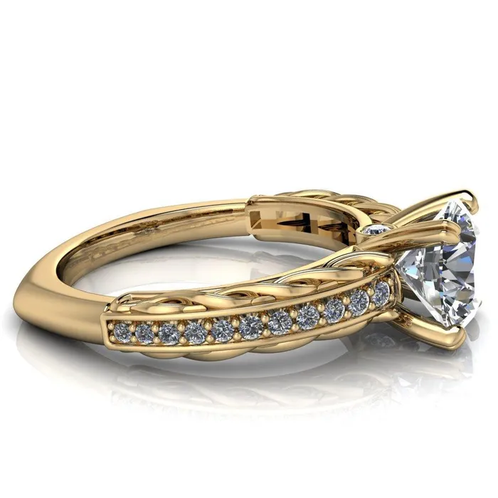 Fire Brilliance Rings Siv Round Center Stone 4Double Prong Diamond Scroll Shank Engagement Ring