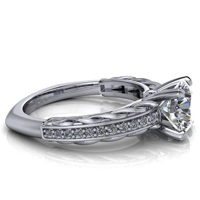 Fire Brilliance Rings Siv Round Center Stone 4Double Prong Diamond Scroll Shank Engagement Ring