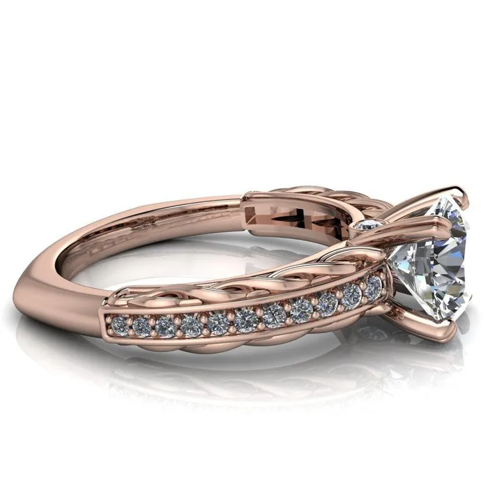 Fire Brilliance Rings Siv Round Center Stone 4Double Prong Diamond Scroll Shank Engagement Ring