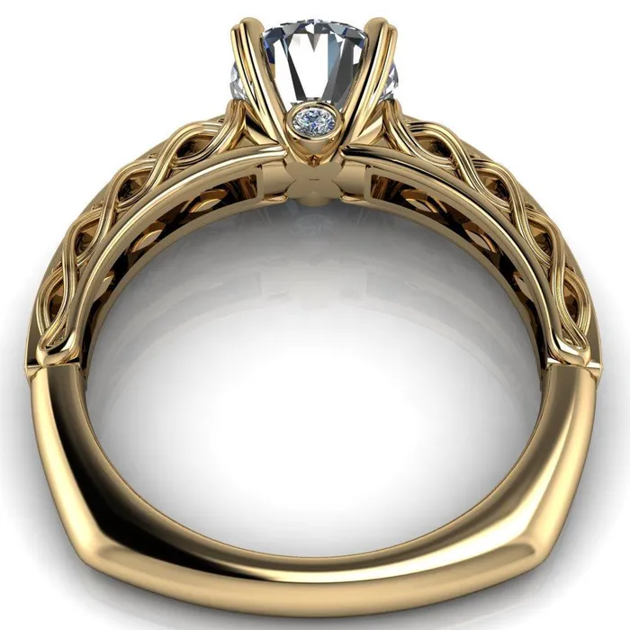 Fire Brilliance Rings Siv Round Center Stone 4Double Prong Diamond Scroll Shank Engagement Ring