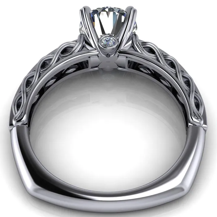 Fire Brilliance Rings Siv Round Center Stone 4Double Prong Diamond Scroll Shank Engagement Ring