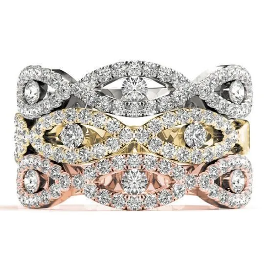 Fire Brilliance Rings Stackables 12 Eternity TriTone Gold MicroPave Infinity 3Band Set Selectables