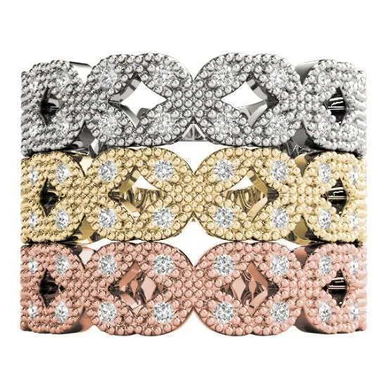 Fire Brilliance Rings Stackables 34 Eternity TriTone Gold Complex Milgrain 3Band Set Selectables