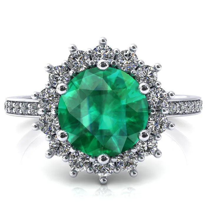 Fire Brilliance Rings The Duchess Round Emerald 6 Prong Diamond Cluster Halo Ring Fire Brilliance Rings The Duchess Round Emerald 6 Prong Diamond Cluster Halo Ring