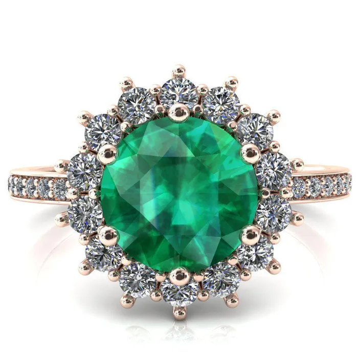 Fire Brilliance Rings The Duchess Round Emerald 6 Prong Diamond Cluster Halo Ring