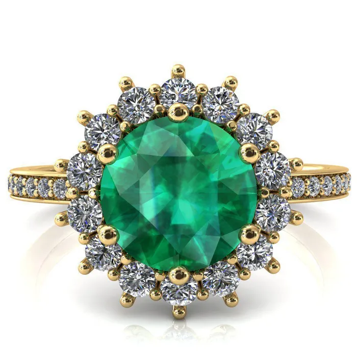 Fire Brilliance Rings The Duchess Round Emerald 6 Prong Diamond Cluster Halo Ring