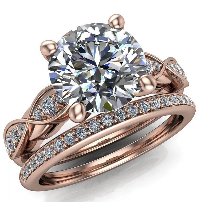 Fire Brilliance Seraphina Round Center Stone 4 Prong Infinity Shoulder Diamond Shank Ring Rings