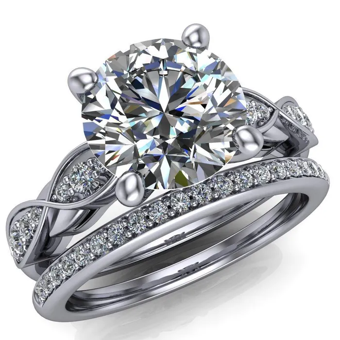 Fire Brilliance Seraphina Round Center Stone 4 Prong Infinity Shoulder Diamond Shank Ring Rings