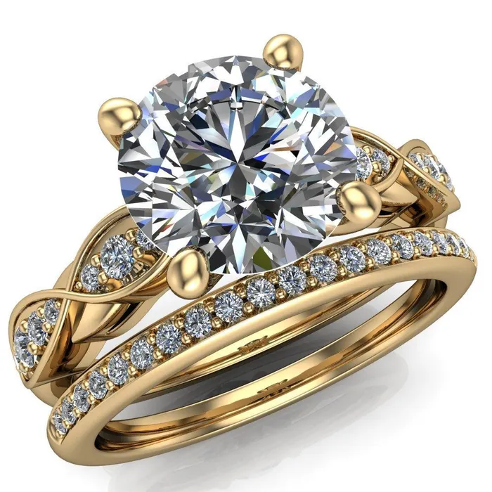 Fire Brilliance Seraphina Round Center Stone 4 Prong Infinity Shoulder Diamond Shank Ring Rings