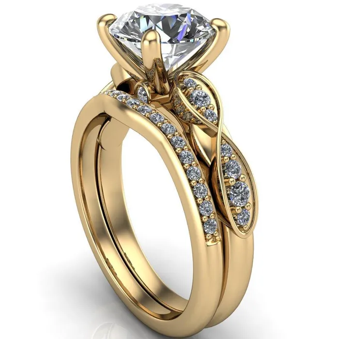 Fire Brilliance Seraphina Round Center Stone 4 Prong Infinity Shoulder Diamond Shank Ring Rings