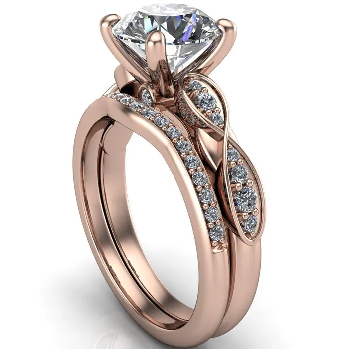Fire Brilliance Seraphina Round Center Stone 4 Prong Infinity Shoulder Diamond Shank Ring Rings